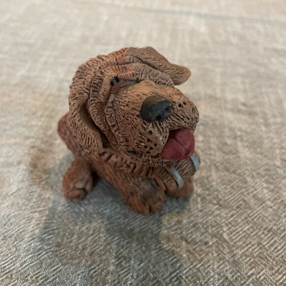 St Bernard Brown Clay Dog Figure Signed by Artist 4" x 3" - Picture 1 of 7